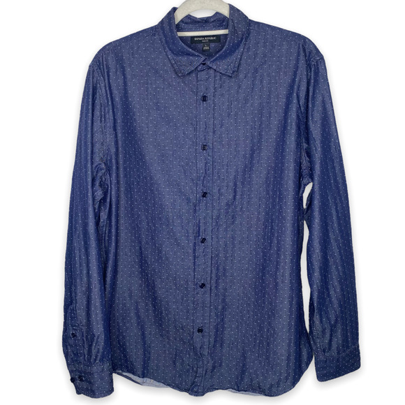 Banana Republic Other - Men's Banana Republic Blue Slim Fit Polka Dot Chambray Shirt Large